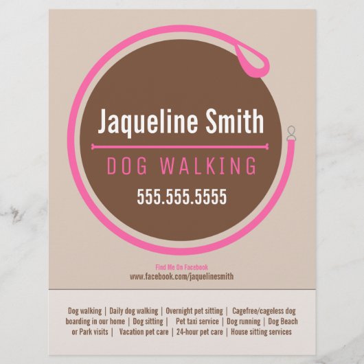 Dog Walker Walking Leash Loop Pink Werbung Flyer (Vorne)