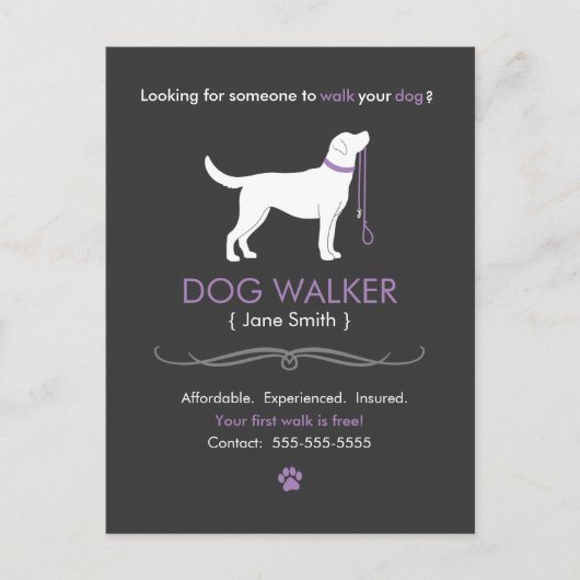 Dog Walker Walking Visitenkarte Werbung Postkarte (Vorderseite)