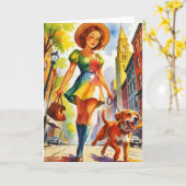 Dog Walking Duo  Karte (Gelbe Blume)