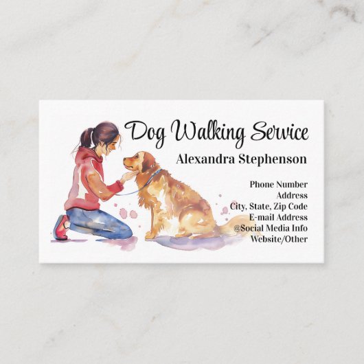 Dog Walking Service Pet Care Watercolor Visitenkarte (Vorderseite)