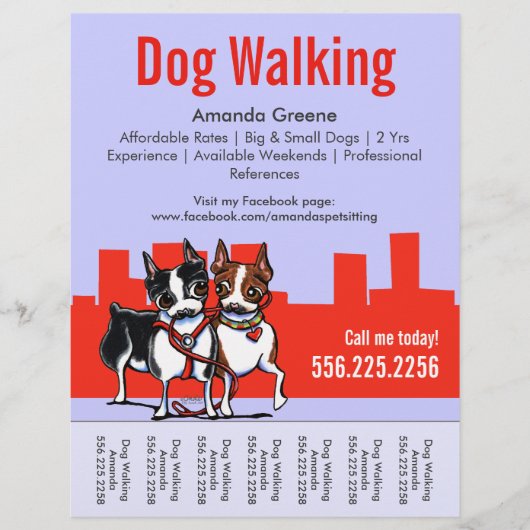 Dog Walking Walker Boston Terriers Reißblech Flyer (Vorne)