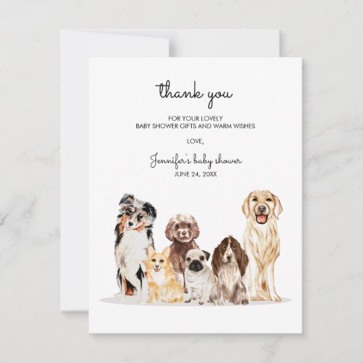 Dog Watercolor Baby Shower thank you RSVP Karte (Vorderseite)