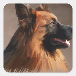 Dog Watercolor - Portrait of German Shepherd Quadratischer Aufkleber