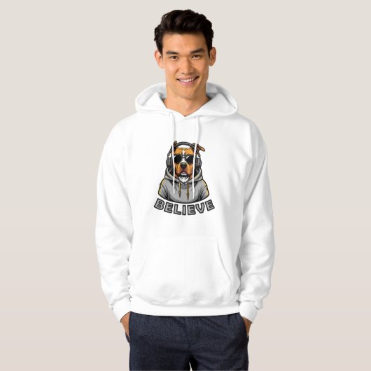 Dog Wearing Headphones Hoodie – Cool Music Lover P (Vorne ganz)