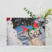 Dog Wearing Reindeer Antlers Feiertagskarte (Stehend Vorderseite)