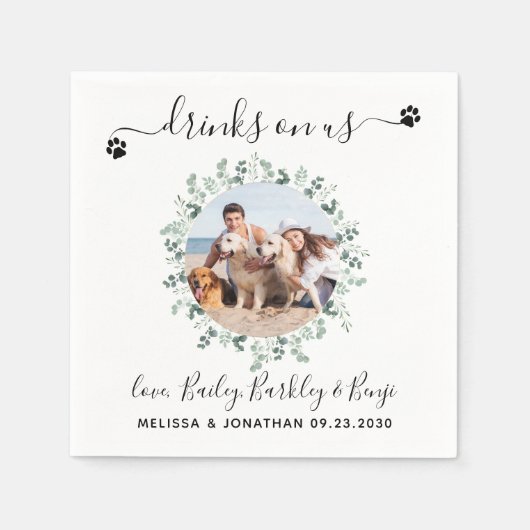 Dog Wedding Custom Foto Cocktail Serviette (Vorderseite)