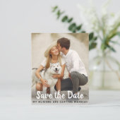 Dog Wedding Save the Date Budget QR Code Card (Stehend Vorderseite)