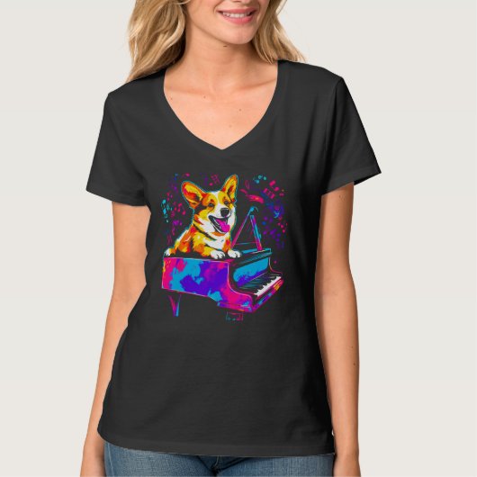 Dog Welsh Corgi Pianist T-Shirt (Vorderseite)