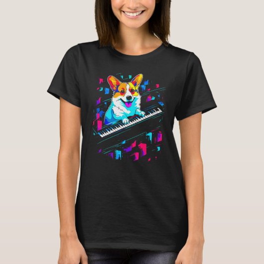 Dog Welsh Corgi Piano T-Shirt (Vorderseite)