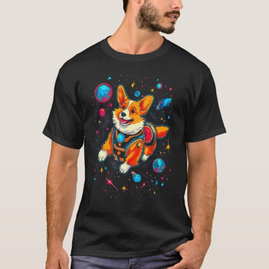 Dog Welsh Corgi Planet Space T-Shirt (Vorderseite)