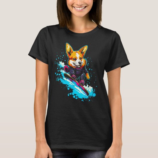 Dog Welsh Corgi Snowboard T-Shirt (Vorderseite)