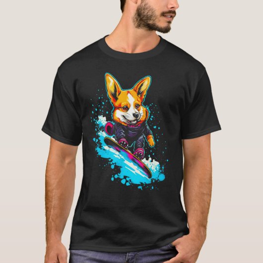 Dog Welsh Corgi Snowboard T-Shirt (Vorderseite)