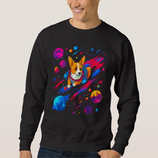 Dog Welsh Corgi Space Planet Universe Sweatshirt (Vorderseite)