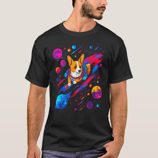 Dog Welsh Corgi Space Planet Universe T-Shirt (Vorderseite)