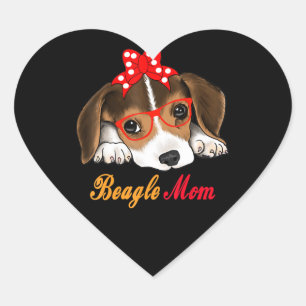 Dog With Bow Tie And Sunglass Funny Beagle Mom Herz-Aufkleber