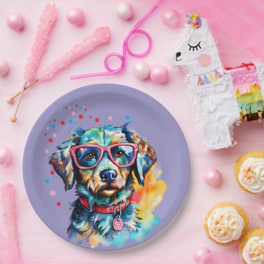 Dog with Glasses Pappteller (Party)