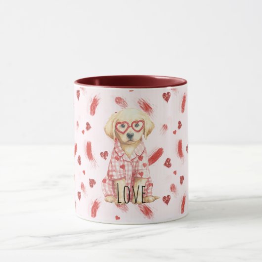 Dog with Heart Glasses Glitter Love Hearts Tasse (Zentrum)
