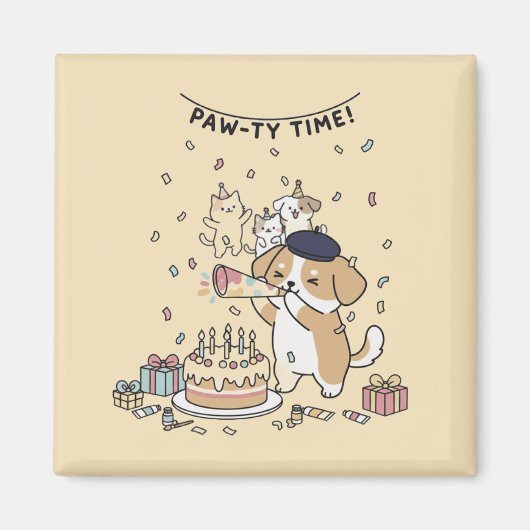 Dog With Party Horn Cute Kawaii Home Decor Art Magnet (Vorne)
