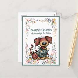 Dog Wrapped In Lights Santa PAWS is Coming to Town Feiertagspostkarte