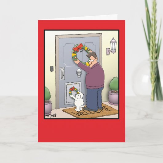 Dog Wreath Funny Christmas Card Feiertagskarte (Vorderseite)