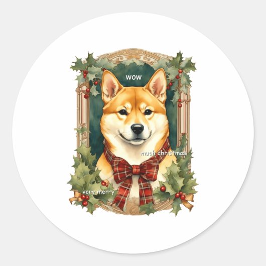 Doge Christmas Swea Shiba Inu Mens Long Runder Aufkleber (Vorderseite)