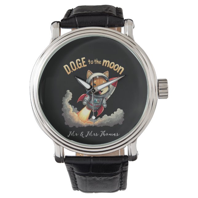 Doge to Moon Die ultimative Dogecoin Reise Armbanduhr (Vorderseite)