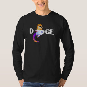 Dogecoin an den Mond Krypto Meme mit Brille und T-Shirt