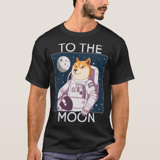 Dogecoin Hund Astronaut zum Mond Blockchain Hund T-Shirt (Vorderseite)
