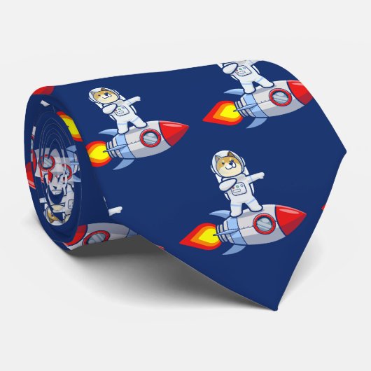 Dogecoin To The Moon Rocket Man Space Doge Crypto Krawatte (Gerollt)