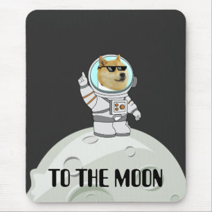 Dogecoin zum lustigen schwarzen Astronautenhund Mousepad