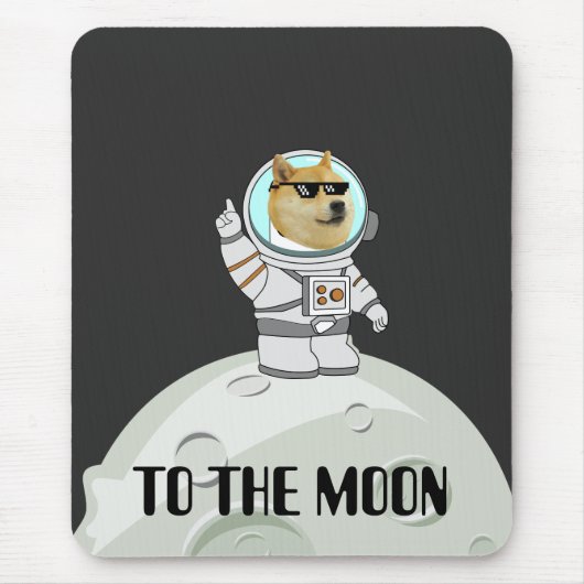 Dogecoin zum lustigen schwarzen Astronautenhund Mousepad (Vorne)