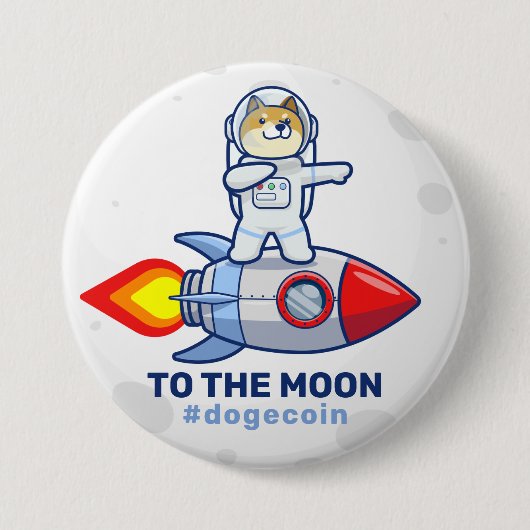 Dogecoin zum Moon Rocket Man Weltraumdampf Krypto Button (Vorderseite)