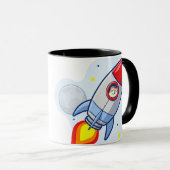Dogecoin zum Moon Rocket Man Weltraumdampf Krypto Tasse (VorderseiteRechts)