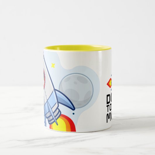 Dogecoin zum Moon Rocket Man Weltraumdampf Krypto  Zweifarbige Tasse (Mittel)
