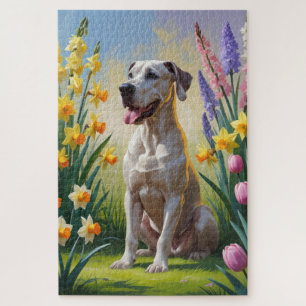 Dogge Deutsche Dogge Frühjahrsblumen Gemälde Puzzle