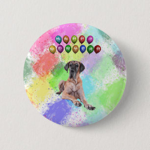 Dogge Deutsche Dogge wünscht ein glückliches neues Button