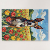 Dogge Spring Tulpenfeld Deutsche Dogge Puzzle (Horizontal)