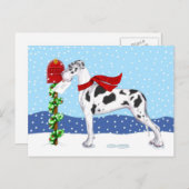 Dogge-Weihnachtspost-Harlekin UC Feiertagspostkarte (Vorne/Hinten)