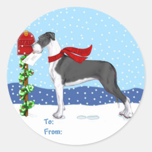 Dogge-Weihnachtspost-Umhang UC-Geschenk-Umbauten Runder Aufkleber