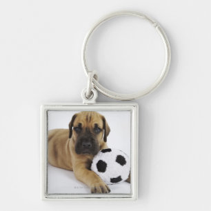 Dogge-Welpe mit Fußball Schlüsselanhänger
