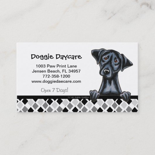 Doggie Daycare Dog Business Black Lab Visitenkarte (Vorderseite)