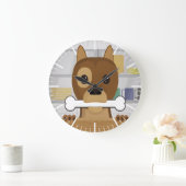 Doggie in der Küche Große Wanduhr (Zuhause)