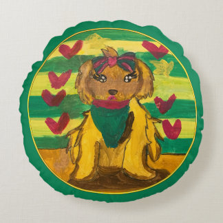Doggie "Kunst von Kindern" Rundes Kissen