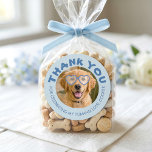 Doggie Treat Wedding Favors Dog Photo Thank You Runder Aufkleber<br><div class="desc">ADD YOUR DOG’S PHOTO FACE, POSITION THE SUNGLASSES, AND YOU’RE DONE! IF YOU'D LIKE TO CHANGE THE SUNGLASSES FRAME COLOR, SIMPLY UNGROUP THAT LAYER. Make your furry friend part of your special day with these wedding dog (or cat) stickers! Perfect for doggie bags or any custom favors. Celebrate your favorite...</div>
