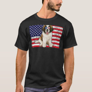 Doggie Usa Dog Owner Usa Saint Bernard Usa Flag T-Shirt