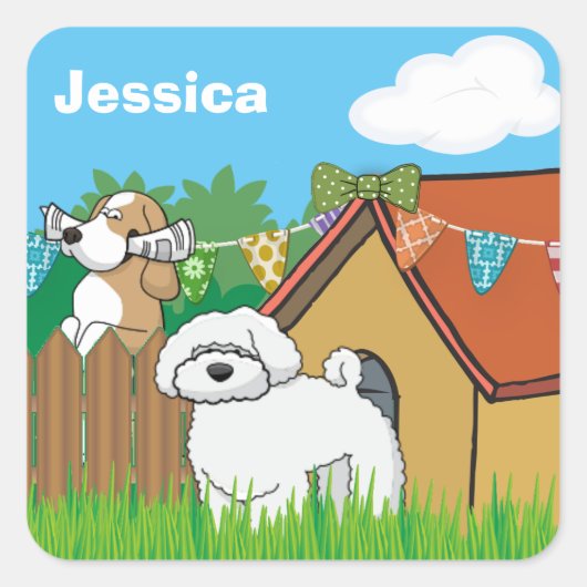 Doggy Neighbors Quadratischer Aufkleber (Vorderseite)