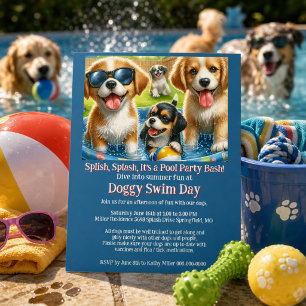Doggy Swim Day Pool Party Einladung Flyer