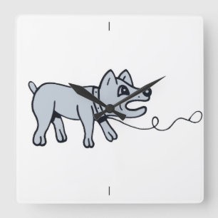 Doggy Walkies. Quadratische Wanduhr