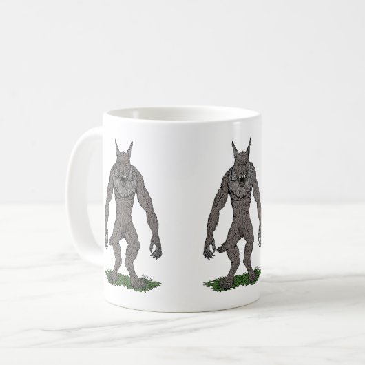 Dogman Cryptid oder Werewolf Kaffeetasse (Vorderseite Links)