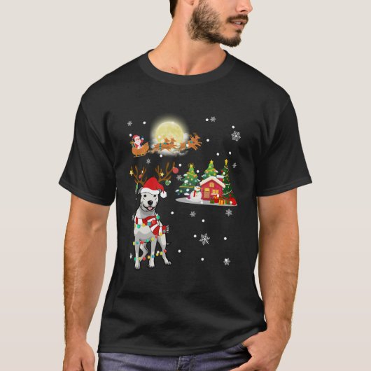 Dogo Argentino Dog Light Christmas Rentier Tree X T-Shirt (Vorderseite)